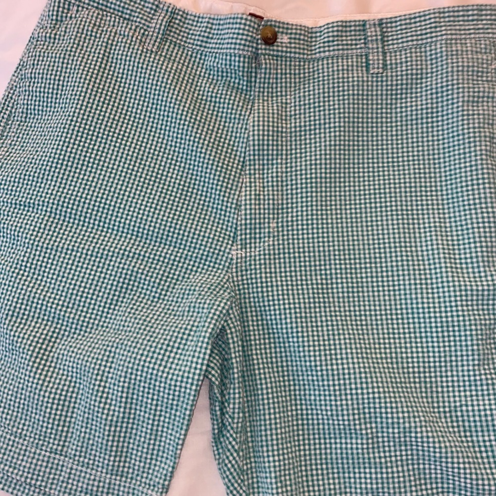 Chaps Shorts Mens 36 Green Gingham Seersucker Cotton Flat Front Classic Preppy